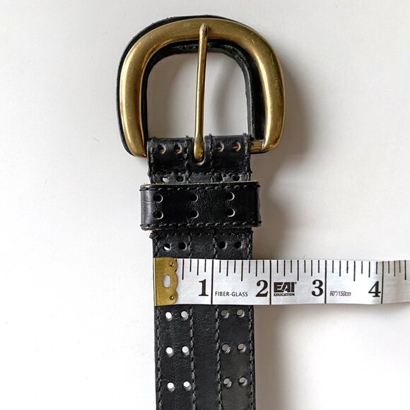 Vintage 90s Christian Dior Wide Black Cowhide Leather Waist Belt Size SM - Picture 5 of 9